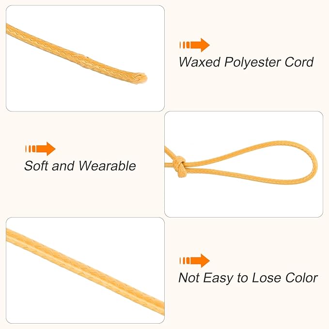 MECCANIXITY Waxed Cord 2mm Waxed Polyester Cord 98 Yard Wax String for Bracelet Making, Necklaces, Beading, Jewelry Making and DIY Crafts(Yellow)