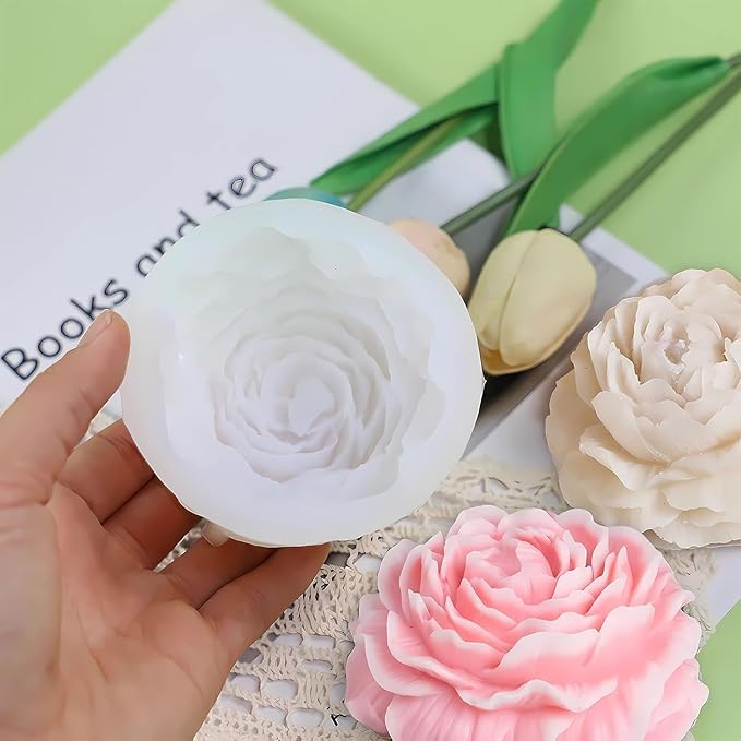 3D Peony Candle Mold 2Pack, Peony Molds for Candles, for Soap/Soy Wax/Clay/Candle/Epoxy Resin Making molds, DIY Craft Suppliers for Party/Home/Wedding Decoration