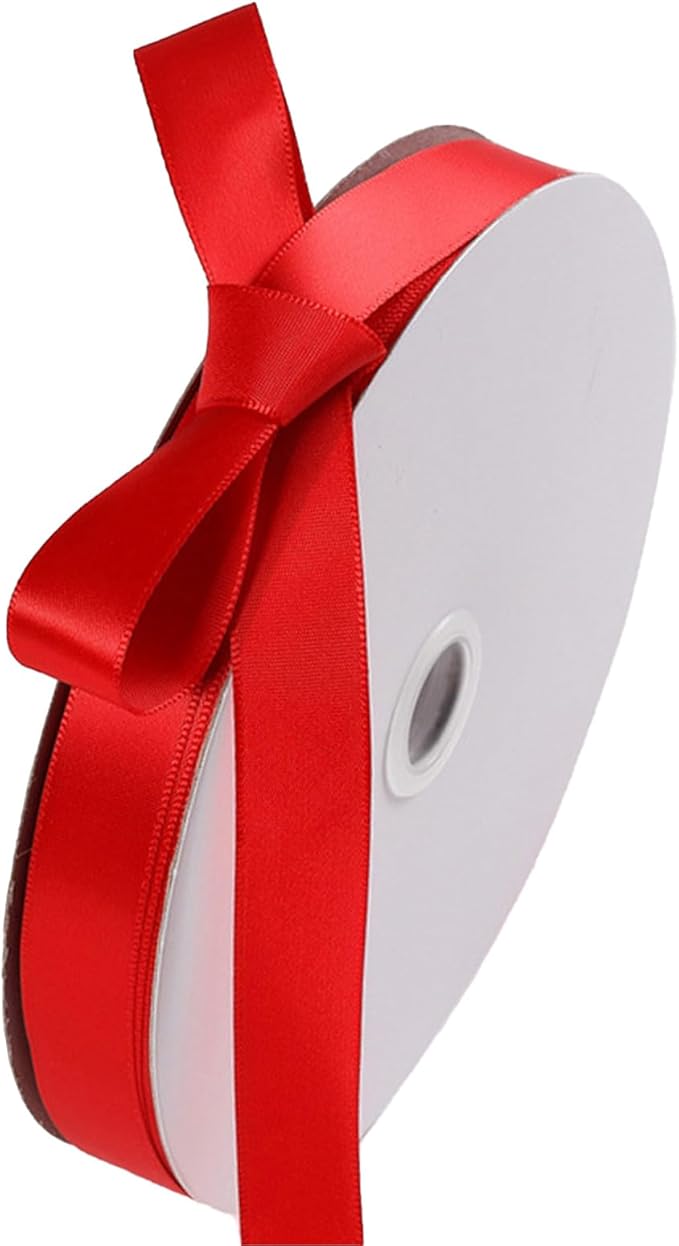 5/8" x 100 Yards Red Polyester Satin Ribbon Single Faced Bulk Fabric Ribbons for Gift Wrapping, Crafting, Bows Making, Sewing, Wedding, Home Decor