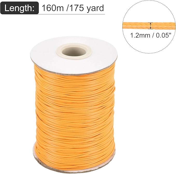 MECCANIXITY Waxed Cord 1.2mm Waxed Polyester Cord 175 Yard Wax String for Bracelet Making,Necklaces, Beading,Jewelry Making and DIY Crafts(Gold)