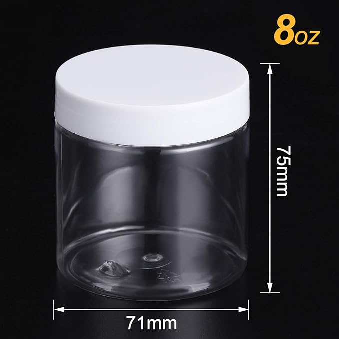 Chuangchou Empty Clear Plastic Storage Favor Jars Wide-mouth Plastic Containers with White Lids (12 Pack) for Beauty Products, DIY Making or Others (8 oz)