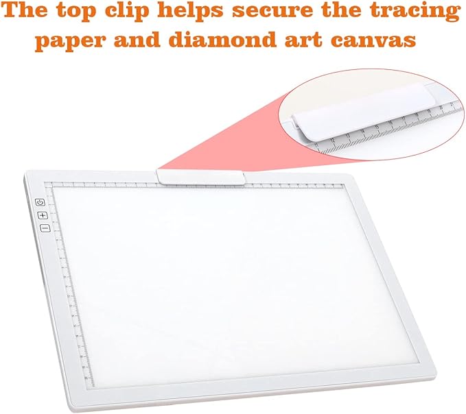 Rechargeable A4 LED Light Pad w/Built-in Riser Stands, 6 Levels of Brightness, Type-c Charging Port, Evenly Illuminated Light Box for Tracing, and Diamond Painting- (White)