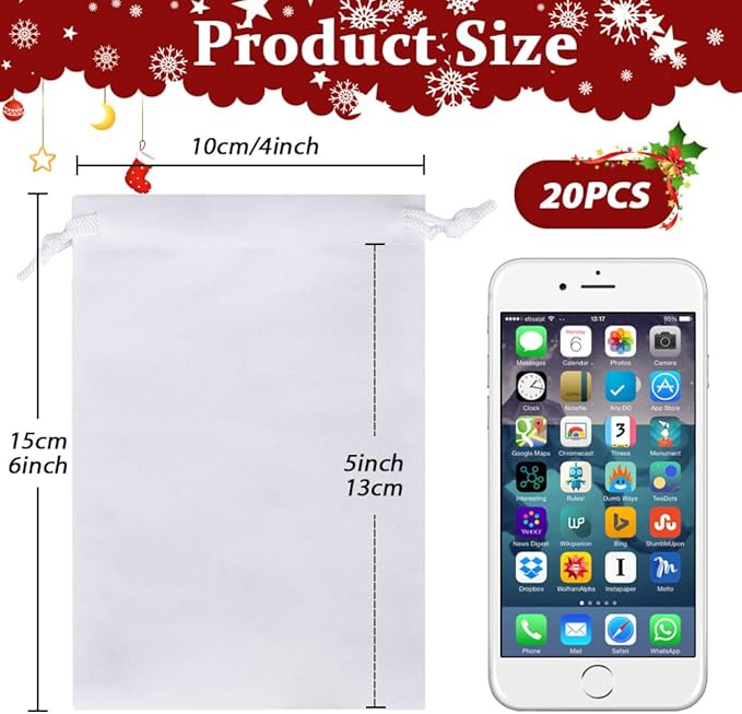 Shintop 20pcs Velvet Bags, 4x6inch White Drawstring Gift Bags Jewelry Pouch for Wedding Birthday Party Favor