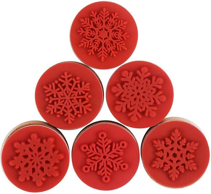 DECORA 6 Pieces Snowflake Floral Wooden Rubber Stamps for Card Making Scrapbooking and Crafts