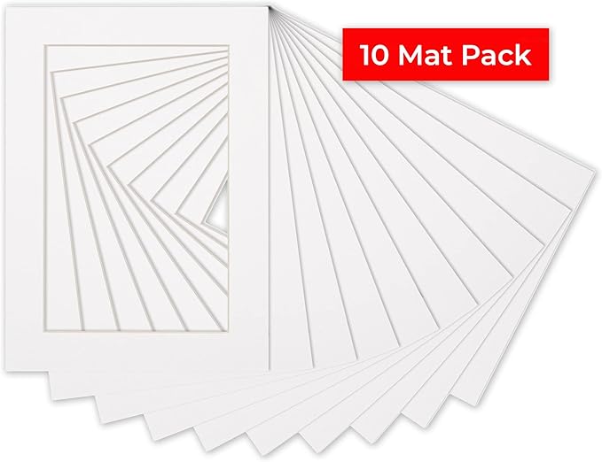 Poster Palooza Pack of Ten 8x10 Mats Bevel Cut for 5.5x8.5 Photos - Acid Free White Precut Matboards for Pictures, Photos, Framing - 4-ply Thickness