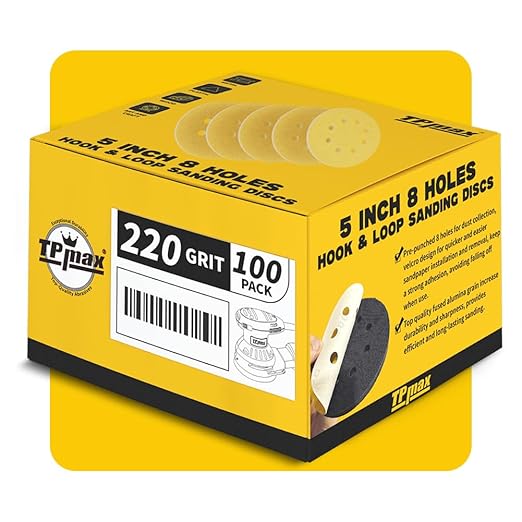 100PCS 5 Inch 220 Grit 125mm 8 Hole Sanding Discs Sandpaper - Premium Gold Round Hook and Loop for Random Orbital Sander - Ideal for Wood, Metal, Automotive