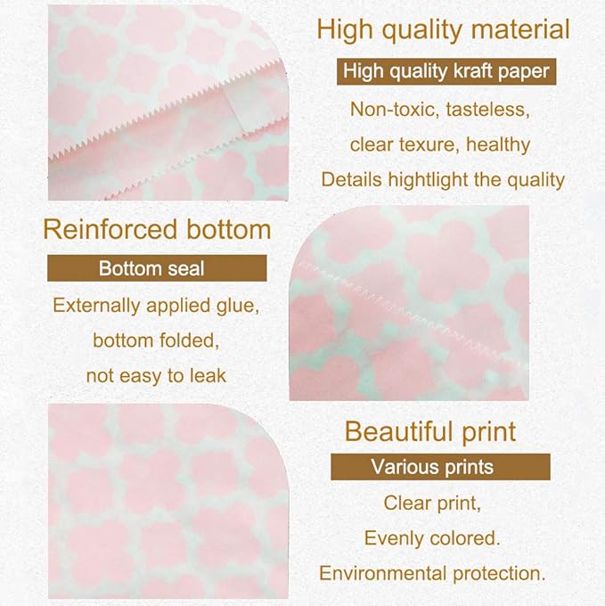 KEYYOOMY 200 Pcs Light Pink Candy Buffet Bags Small Cookie Bags Polka Dot Paper Treat Bag for Wedding Birthday Party (5 inch x 7 inch)