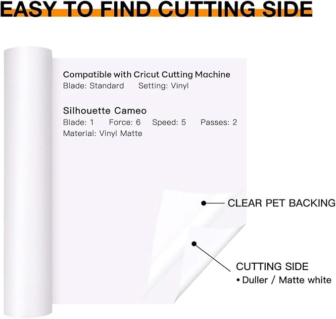 HTVRONT White Permanent Vinyl, Adhesive Vinyl Roll 12" x 40 FT for All Cutting Machine, Silhouette, Cameo Cutters, Signs, Scrapbooking, Craft, Die Cutters (Matte White)