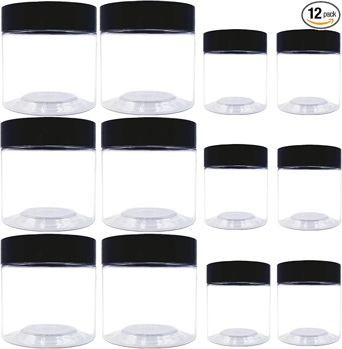 8 oz Plastic Containers with Lids and 4oz Small Containers (Set of 12) Plastic Jars with Lids Cosmetic Jar for Body Butter, Bath Salt, Slime and Beauty Product