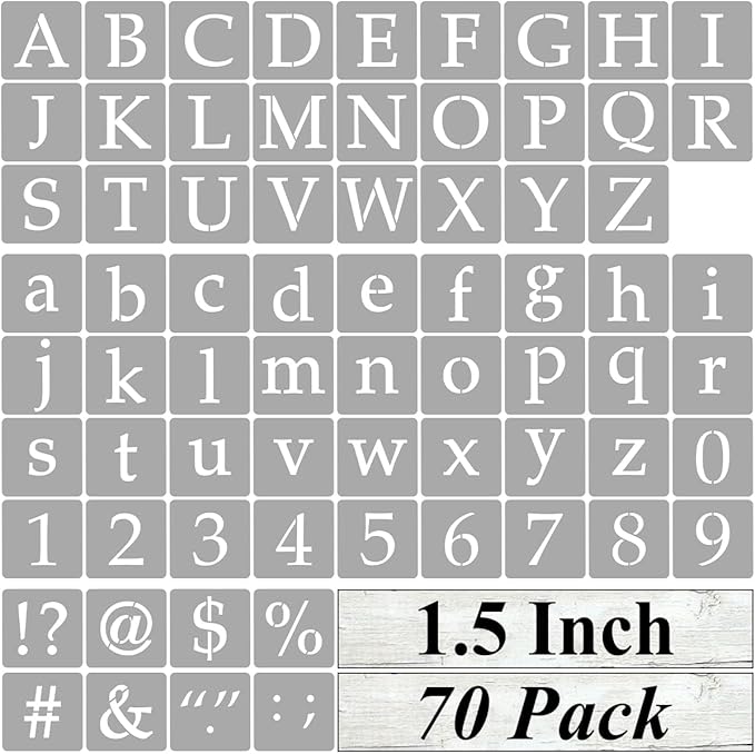1.5 Inch Alphabet Letter Stencils for Painting - 70 Pack Letter and Number Stencil Templates with Signs for Painting on Wood, Reusable Letters and Numbers Stencils for Chalkboard Wood Signs & Wall Art