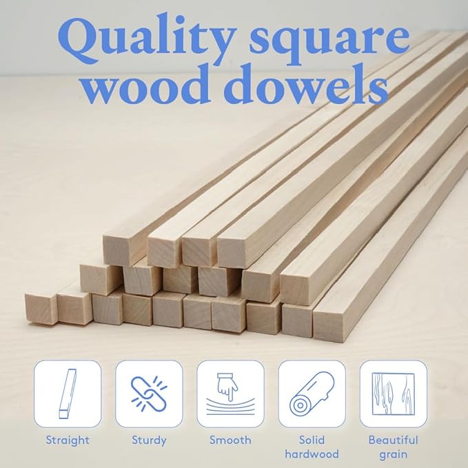 Wood Square Dowel Rods 3/16-inch x 36 Pack of 250 Wooden Craft Sticks for Crafts and Woodworking by Woodpeckers