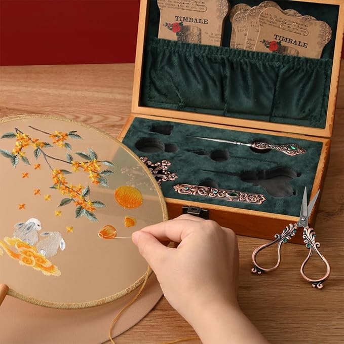 NOTIONSLAND Embroidery Scissor Set, Vintage Supplies, Needle Case, Sewing Awl, Thimble, Floss Board for Needlework, Copper