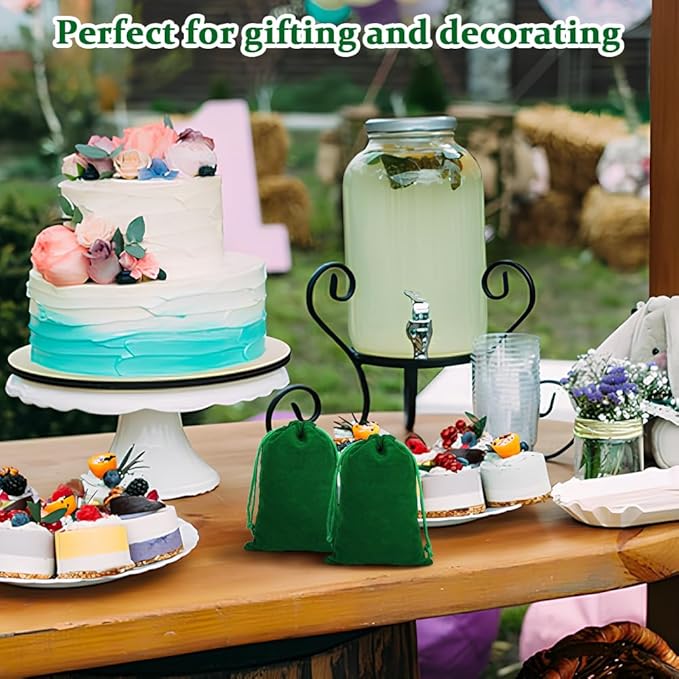 Shintop 20pcs Velvet Bags, 4x6inch Green Jewelry Drawstring Pouches Soft Cloth Gift Bags for Christmas St Patrick's Day Party Favor