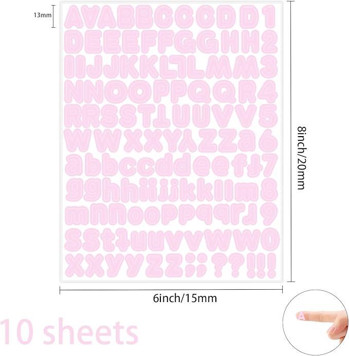 Starboling Pink Alphabet Stickers, 1/2 inch, 10 Sheets, Self-Adhesive Vinyl, Minimalist Style, Perfect for Labels & Decor