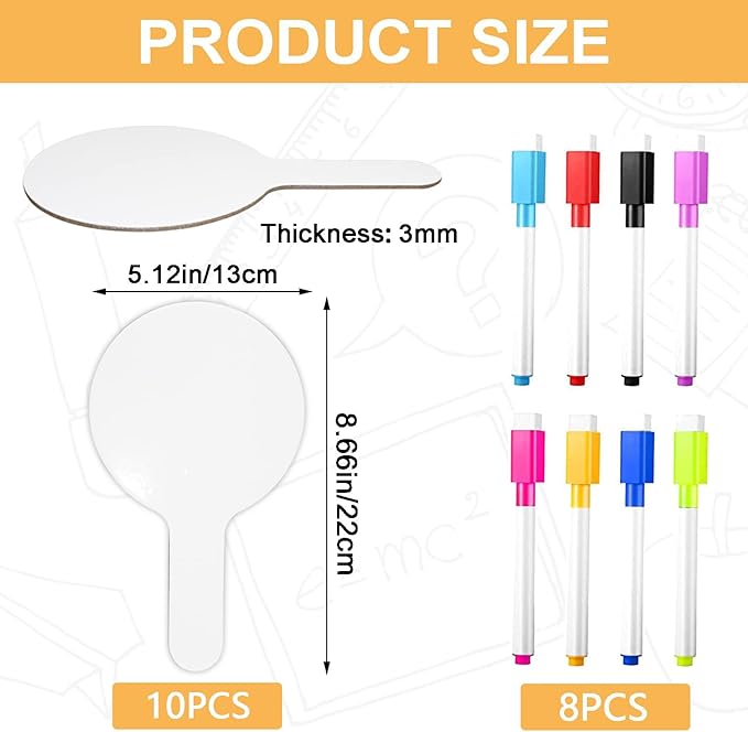18Pcs Dry Erase Answer Paddles with Markers Thickened Handheld Double Sided Paddles Mini White Boards Small Dry Erase Signs Auction Paddles for Students Classroom Bidding Voting Games