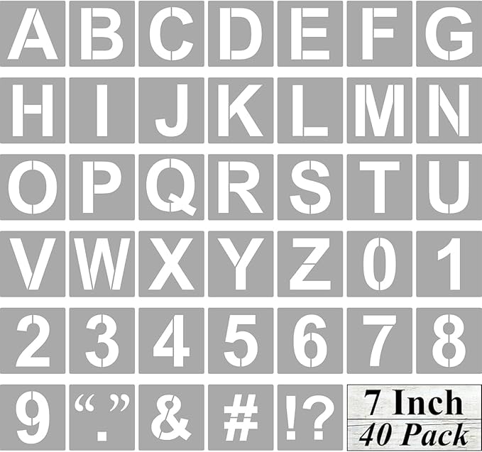 Alphabet Letter and Number Stencils 7 Inch - 40 Pack Large Letters and Numbers Stencil Templates with Signs for Painting on Wood, Reusable Letter Stencils for Chalkboard Signs & Wood Wall Art