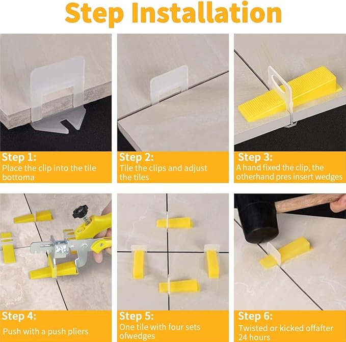 DGSL Tile Leveling System with Plier - 1200-Piece Spacers Clips and 300-Piece Reusable Wedges Tools Set for Stone Installation 1/16 Inch