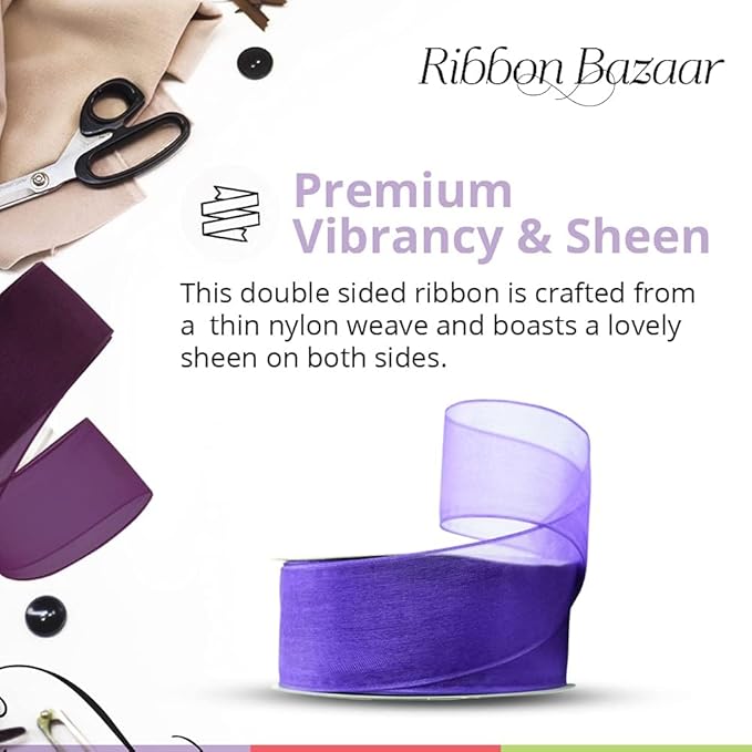 Ribbon Bazaar Sheer Organza Wired Ribbon - 100% Polyester Wire Edged Ribbon for Floral Decor, Table Arrangements, Apparel Embellishment & More - 1-1/2" Red 25yd