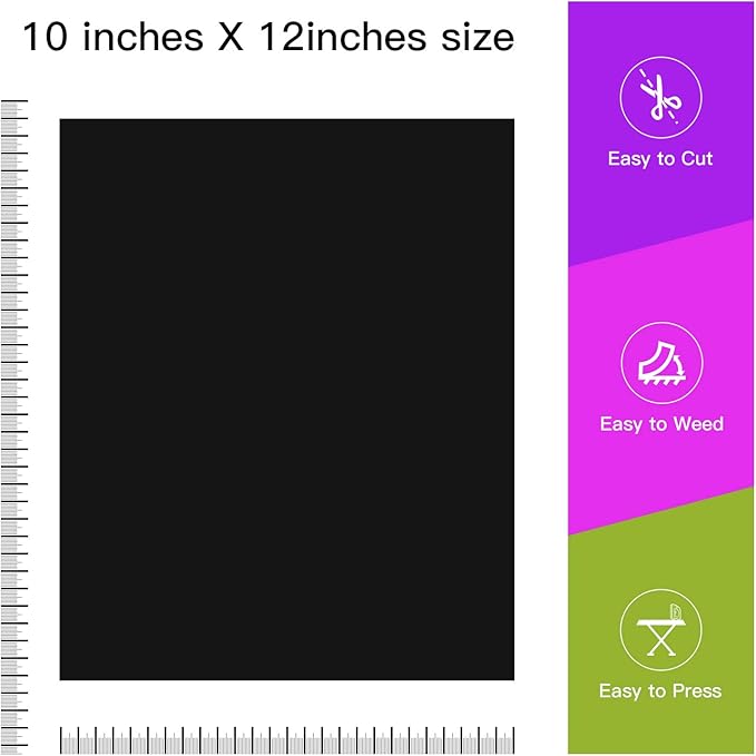 JANDJPACKAGING Black Heat Transfer Vinyl for T- Shirts- 10 Sheets,10"x12" Black HTV Iron On Vinyl for Cricut and Silhouette Cameo Including Teflon Sheet