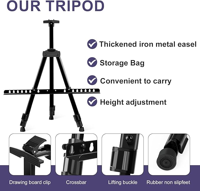 AROIC 6 Pack Painting Display Easel Stand Portable Adjustable Metal Tripod Artist Canvases Height from20to66Inch Extra Sturdy forTable-Top/Floor Painting, Drawingand Displaying,Black with 6StorageBag
