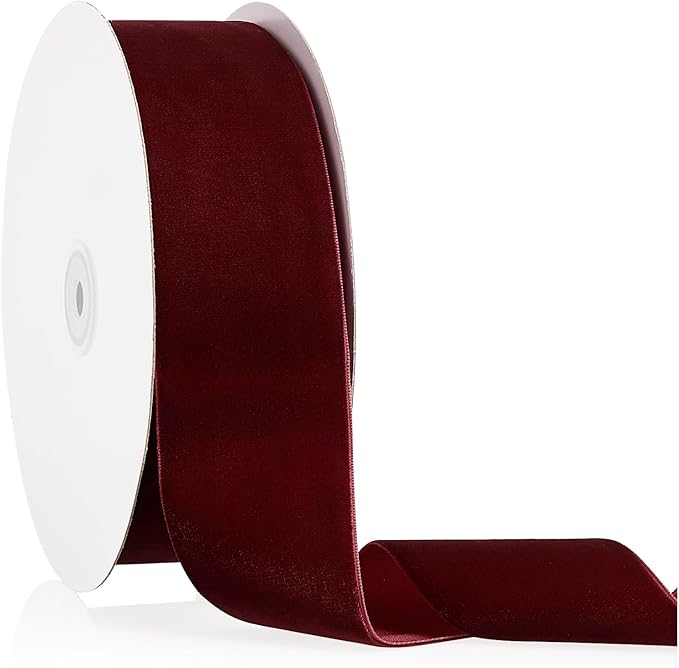 2" X 20 Yards Burgundy Velvet Ribbon for Christmas Tree Wreath Decoration Handmade Crafts Ornaments Gift Wrapping & Bow Making