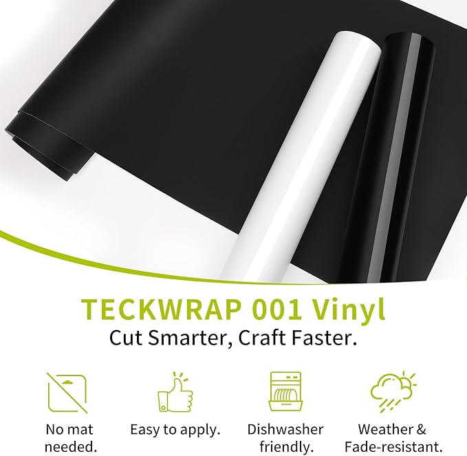 TECKWRAP Smart Permanent Vinyl, (13in x 14ft) - Adhesive Craft Vinyl - Matless Cutting & Easy to Apply for DIY Decal Projects with Maker 3 / Explore 3 Machines, Glossy Black