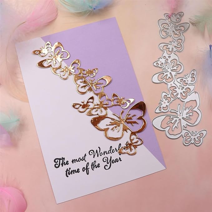 Mvchifay Cutting Dies for Card Making Metal Die-Cuts Scrapbooking Tool Hollow Frame DIY Craft Punch Template Embossing for Paper Album Decor (4-Butterfly String 13.4x5.3cm)