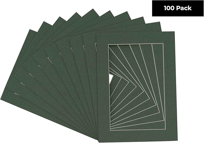 6x8 Mat for 8x10 Frame - Precut Mat Board Acid-Free Show Kit with Backing Board, and Clear Bags Hunter Green 6x8 Photo Matte Made to Fit a 8x10 Picture Frame Matboard for Framing, Pack of 100 Mats