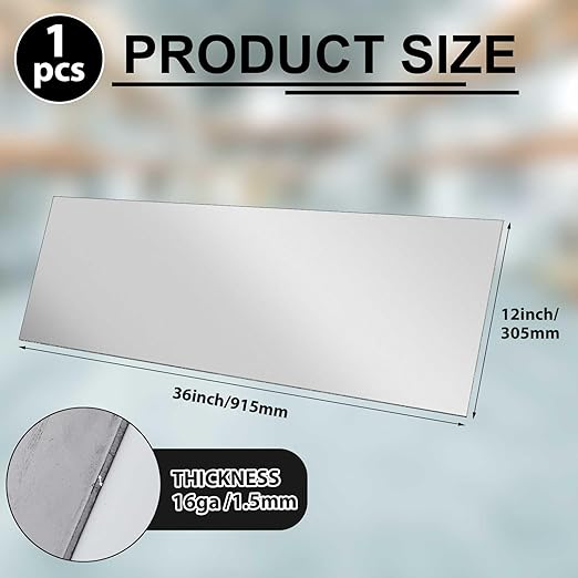 1 Pcs 16 Gauge 12 x 36 Inch Metal Steel Sheet Steel Plate Mild Carbon Cold Rolled Square Weldable Metal Panels for Outside Industrial DIY Use Projects Weld Accessories