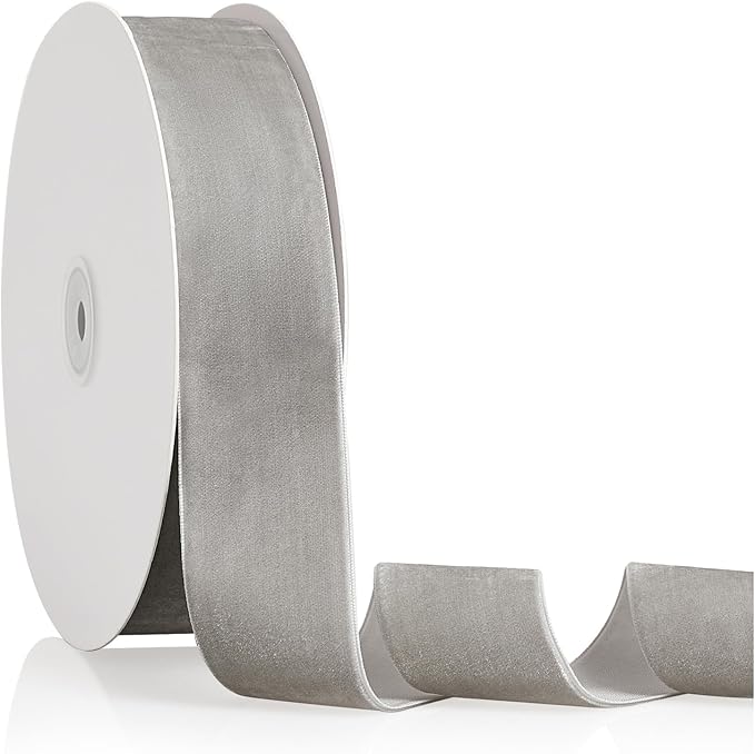 1.5" X 20 Yards Silver Grey Velvet Ribbon for Christmas Tree Wreath Decoration Handmade Crafts Ornaments Gift Wrapping & Bow Making