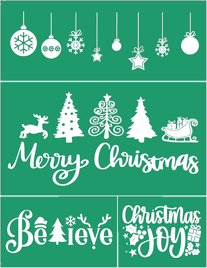 JAJADO JAAJDO Merry Christmas Silk Screen Transfers Christmas Tree Silk Screen Stencils Xmas Bell Ornaments Screen Printing Stencils for Christmas Party Decorations, Coffee Shop, Office, School, Home