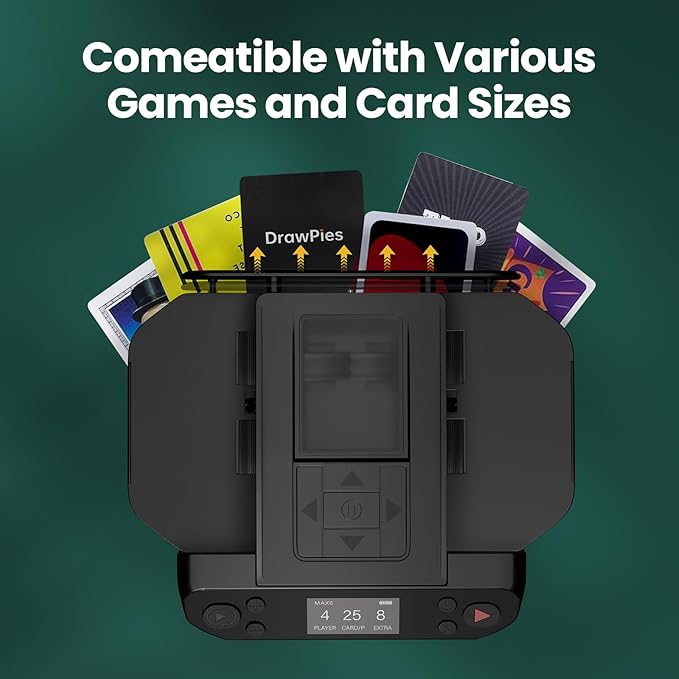 Automatic Card Shuffler and Dealer 2-in-1 Machine Set, 1-12 Player, Rotatable 360°, Remote Card Calling, Ultra Quiet, Rechargeable, 12 Remote Controls, 2 Decks of Cards, 1 Poker Table Top