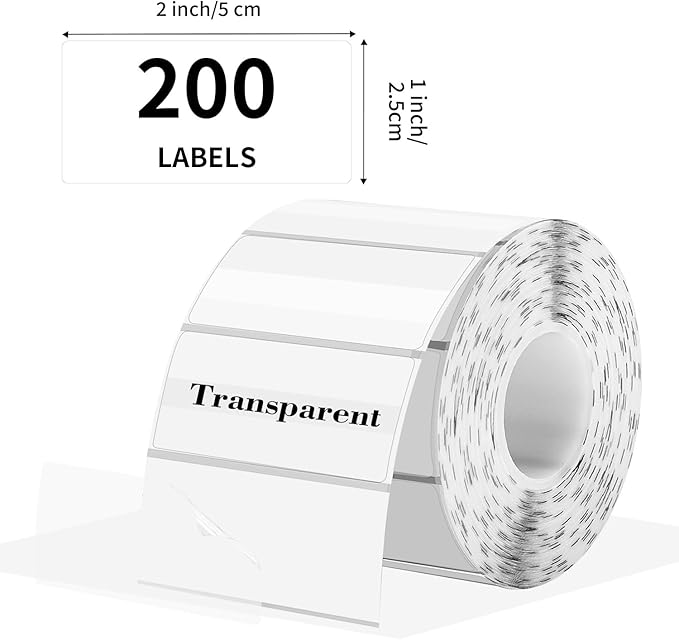 Transparent Clear Thermal Labels, 2 x 1 Inch Printable Transparent Stickers for Small Businesses, Logo Design- Self-Adhesive Direct Thermal Labels- 200 Sheets