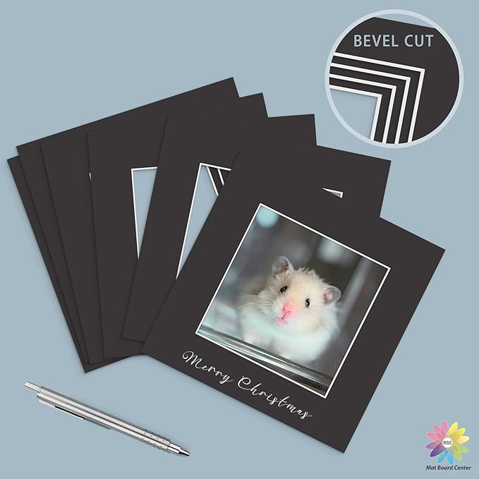 Mat Board Center, Pack of 25, 12x12 for 8x8 Black Mats - Acid Free, 4-ply Thickness, White Core - for Pictures, Photos, Framing