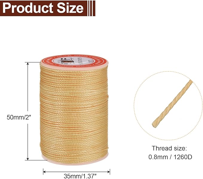 uxcell Round Leather Sewing Waxed Thread, 55m / 60 Yards Polyester Wax String, 0.80mm Wax Stitching Cord for Leather Crafts, Bookbinding, Bracelets Braided, Pale Cream, 2pcs