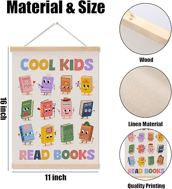 Reading Poster Hanger, Reading Nook Classroom Decor Wall Decor, Toddler Learning Posters, Educational Posters Wall Art Wall Hanging Banner Farmhouse Living Room Nursery Home Baby Room Decor
