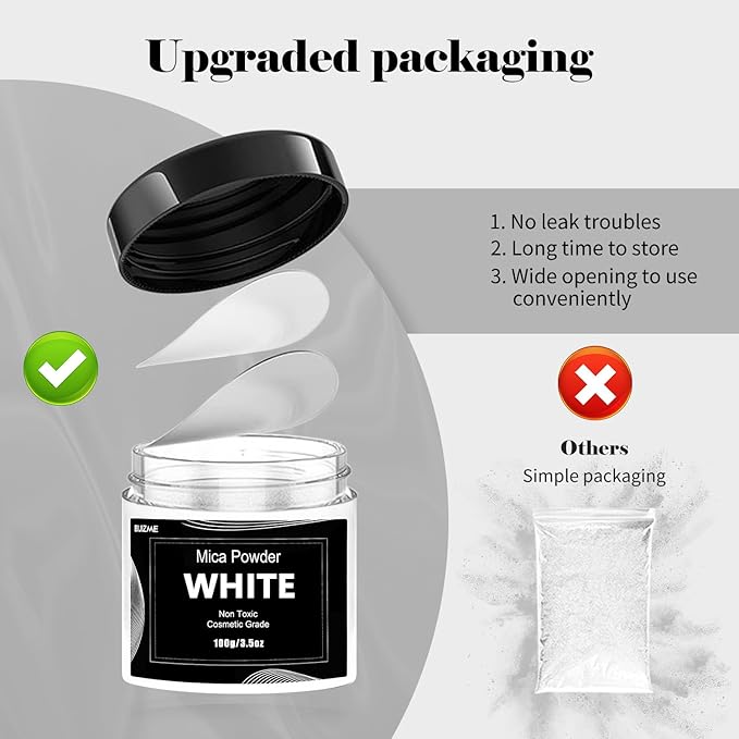 White Mica Powder Pigment (100g) -Cosmetic Grade Metallic Mica Powder for Epoxy Resin, Lip Gloss, Soap,Candle Making,Bath Bombs,Tumblers, Jewelry, Dyes, and DIY Crafting Projects(Pearl White, 3.5oz)