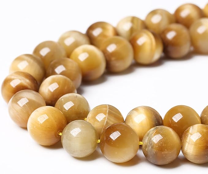 10mm 38pcs Natural Gemstone Gold Tiger Eye Beads Round Spacer Loose Beads for Jewelry Making DIY Bracelet Necklace 15" Inch