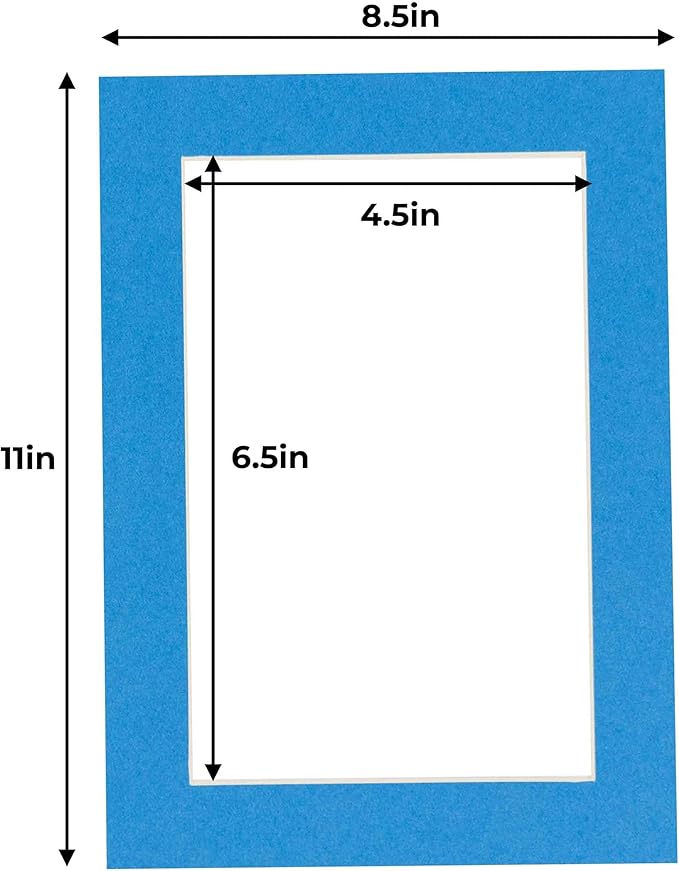 5x7 Mat for 8.5x11 Frame - Precut Mat Board Acid-Free Bay Blue 5x7 Photo Matte Made to Fit a 8.5x11 Picture Frame, Premium Matboard for Family Photos, Show Kits, Art, Picture Framing, Pack of 100 Mats