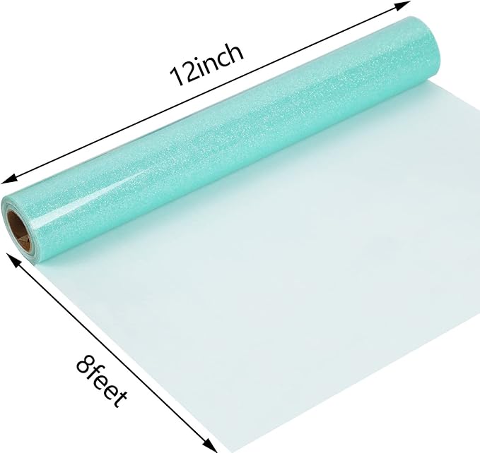 guangyintong Glow Glitter Cyan Heat Transfer Vinyl HTV Rolls, 12" x 8ft Iron on Vinyl for T-Shirts, Glitter HTV Vinyl for All Cutter Machines Easy to Cut & Weed for DIY Design