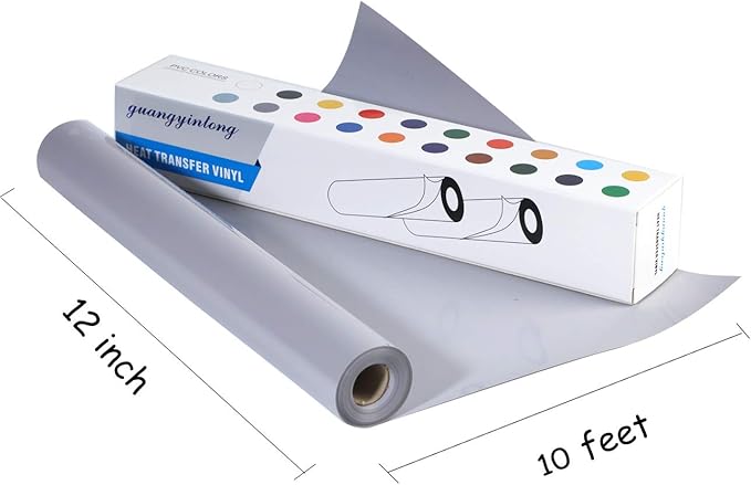 guangyintong Heat Transfer Vinyl Gray HTV Rolls, 12" x 10ft Gray Iron on Vinyl for T-Shirts, Matte Surface HTV Vinyl for All Cutter Machine Easy to Cut & Weed for Heat Vinyl DIY Design