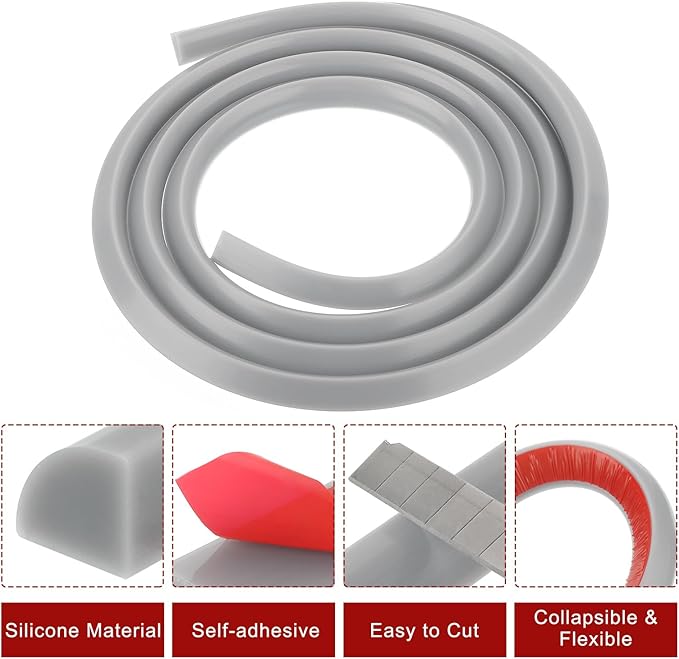 uxcell Flexible Molding Trim, 98 Inch Flexible Quarter Round Molding Silicone Peel and Stick Trim Self Adhesive Shower Water Barrier for Corner Decor Bathroom Kitchen, Grey