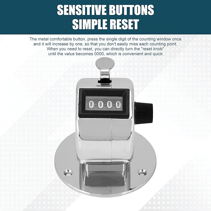 4-Digit Number Click Counter, Manual Handheld Pitch Counter, One Hand Metal Tally Counter Digital Counting for Coaching Knitting Lap Fishing Golf Row