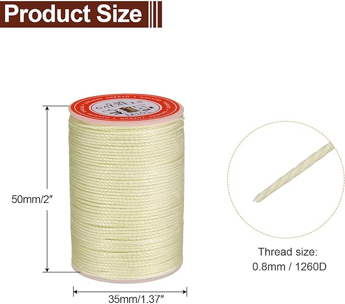 uxcell Round Leather Sewing Waxed Thread, 55m / 60 Yards Polyester Wax String, 0.80mm Wax Stitching Cord for Leather Crafts, Bookbinding, Bracelets Braided, Beige, 2pcs