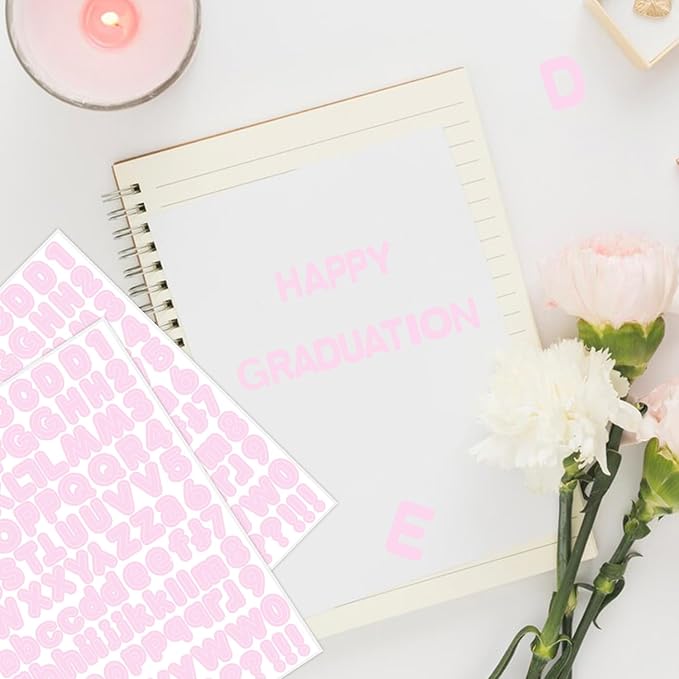 Starboling Pink Alphabet Stickers, 1/2 inch, 10 Sheets, Self-Adhesive Vinyl, Minimalist Style, Perfect for Labels & Decor