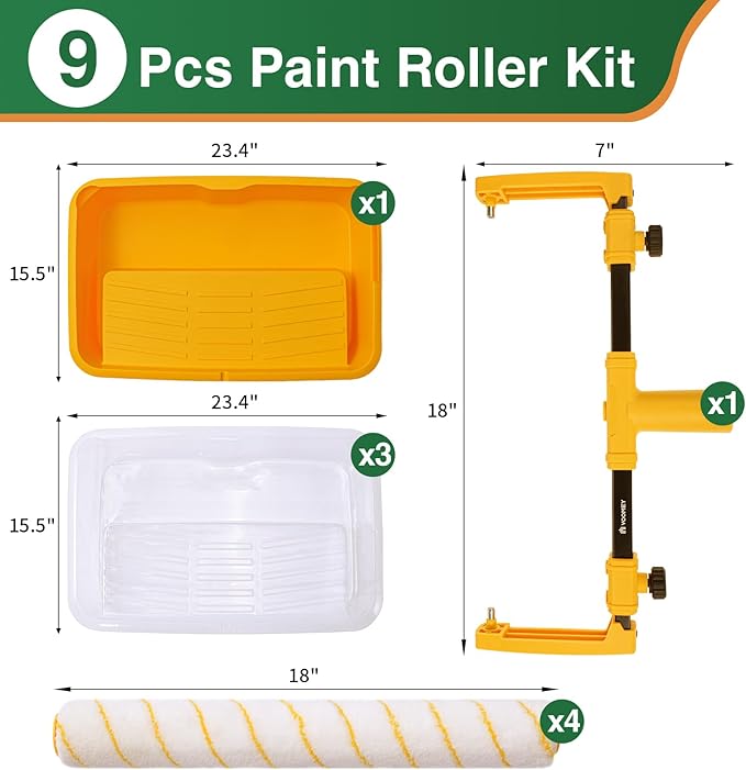 Voomey 18" Paint Roller kit，9 Piece 18 inch Paint Roller，18 Paint Roller Tray with Liner,Microfiber Paint Roller,Paint kit for House Painting