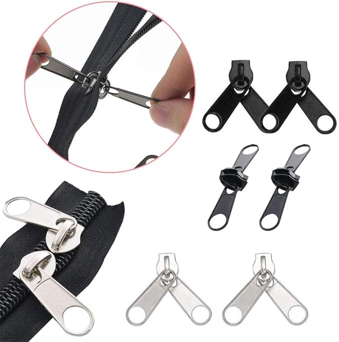 EuTengHao 169Pcs Zipper Repair Kit Zipper Replacement Zipper Pull Rescue Kit with Zipper Install Pliers Tool and Zipper Extension Pulls for Clothing Jackets Purses Luggage Backpacks (Silver and Black)
