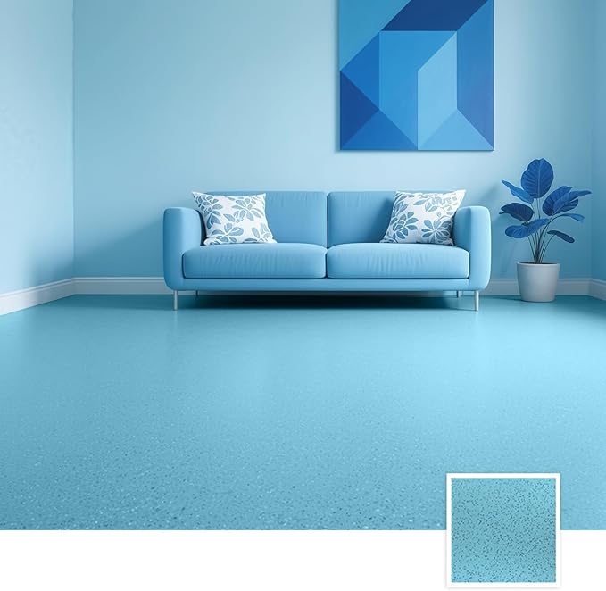 Epoxy Colored Sand Floor Paint, Epoxy Floor Paint High Gloss Marble Effect Coating for Indoor and Outdoor, Wear-resistant and non-slip Self-leveling Coating Blue 176OZ(5KG)