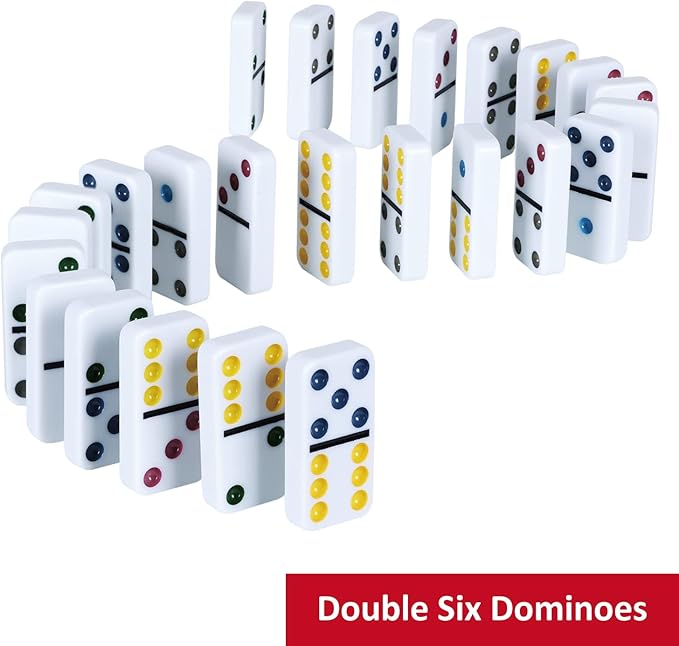 Double Six Dominoes Set with Tin Box - 28 Color Double 6 Domino Tiles for Kids & Adults, Classic Family Board Games for 2-4 Players, Travel, Party