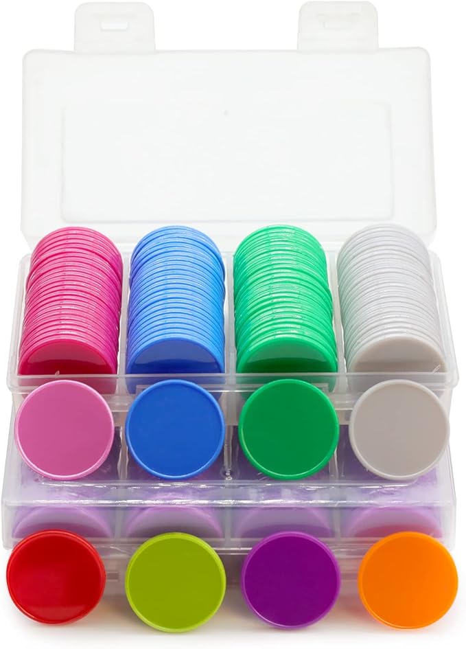 Set of 100 Opaque Plastic Learning Counters Mini Poker Chips Game Tokens with Storage Box (Pink, 1 Inch)